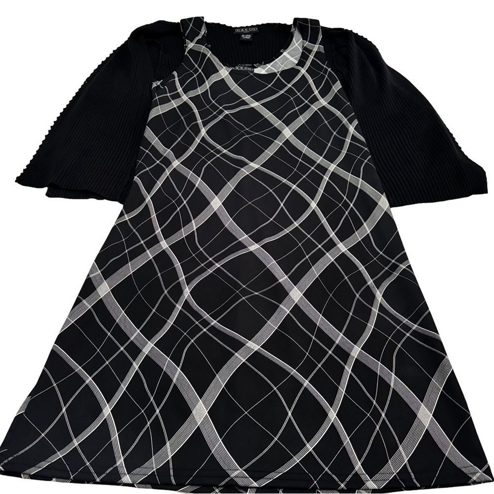 GAS.CO Black & White Abstract Dress with Black Sweater Shrug Set Size M NEW - Picture 12 of 15
